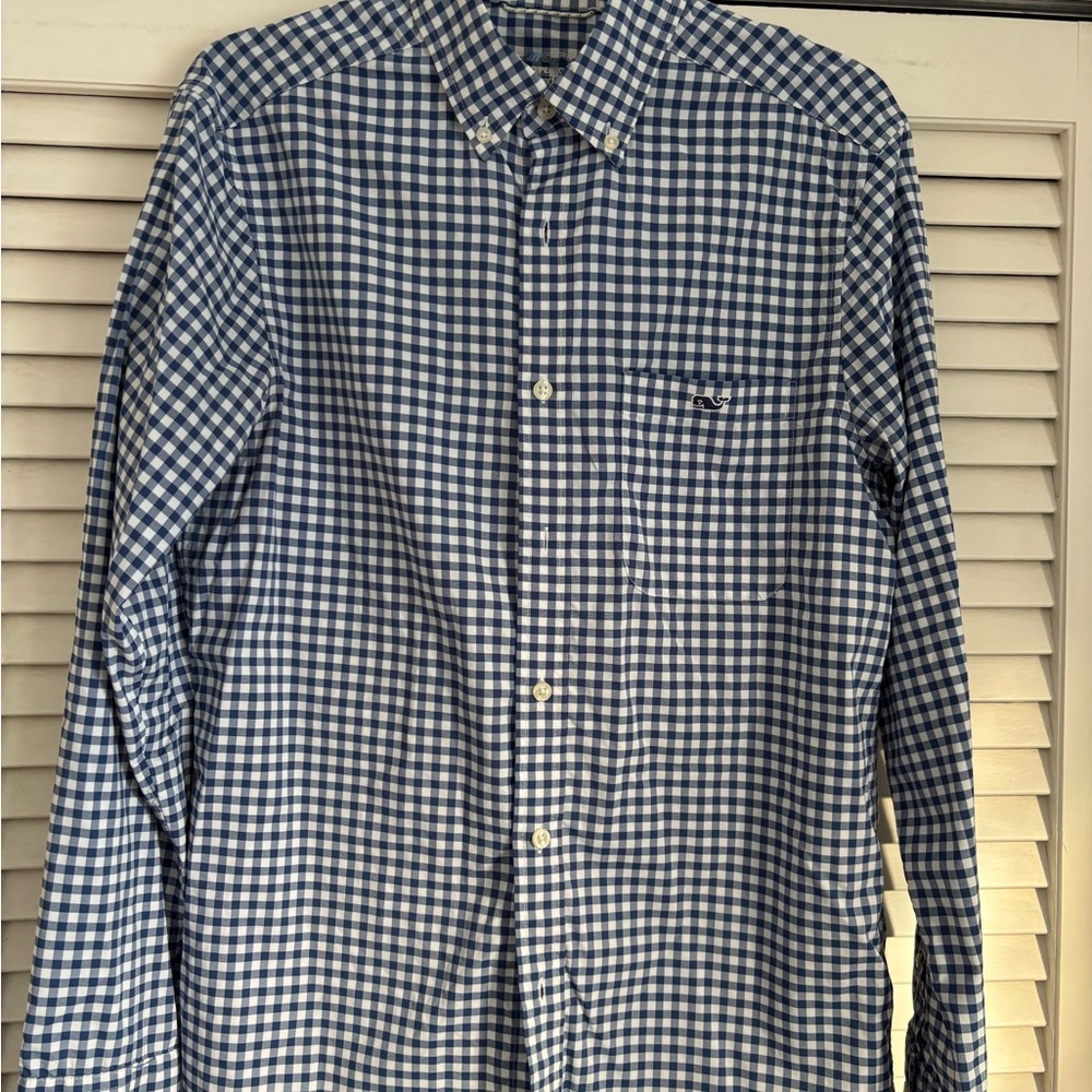 Vineyard Vines Navy and White Checkered Performance Men's Shirt